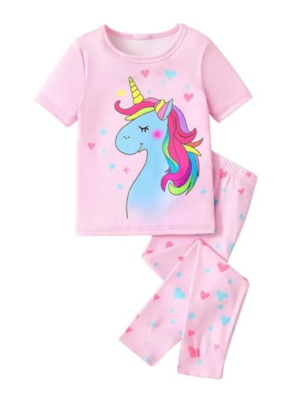 Girls Unicorn Pajama Set Short Sleeve Shirt Pants Sleepwear